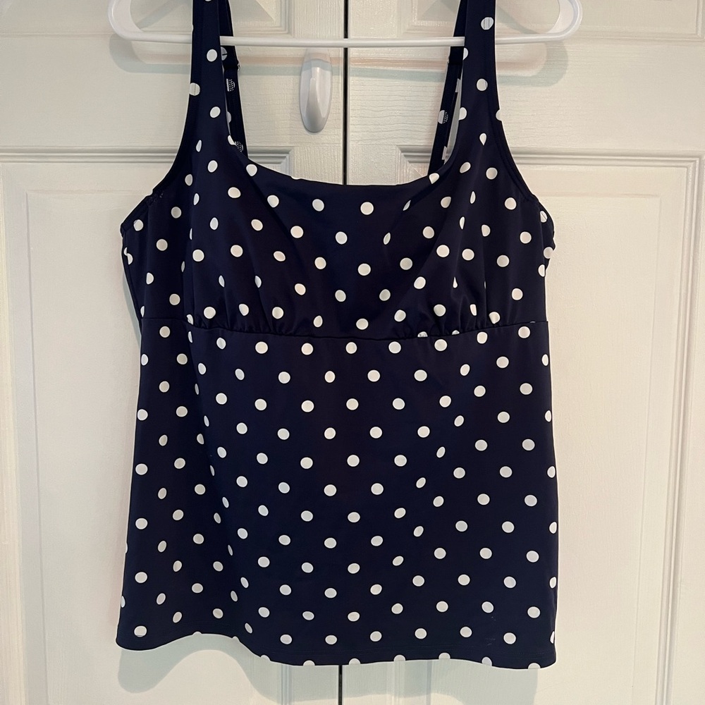 Lands' End Women's Navy and White Polka Dot Tank Top
